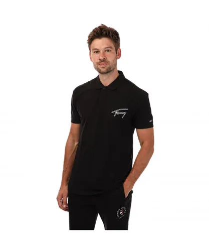 Tommy Hilfiger Mens Signature Classic Fit Polo Shirt in Black Cotton