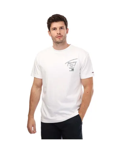 Tommy Hilfiger Mens Signature Logo Classic Fit T- Shirt in White Cotton