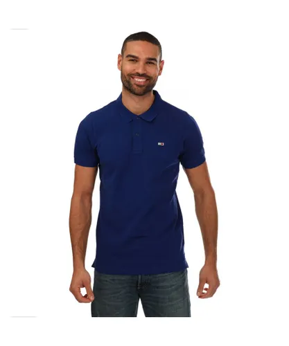 Tommy Hilfiger Mens Slim Fit Placket Polo Shirt in Blue Cotton