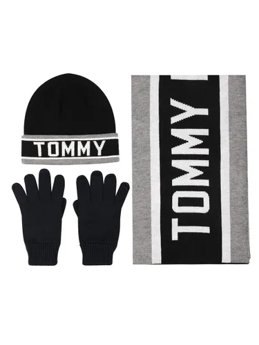 Tommy Hilfiger Men's Varsity Th Stripe Hat Glove and Scarf