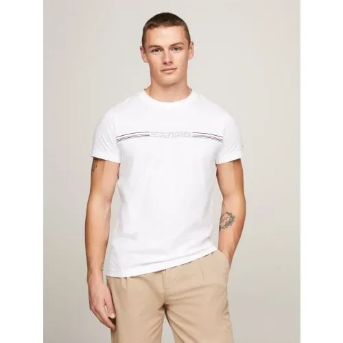 Tommy Hilfiger Mens White Stripe Chest T-Shirt