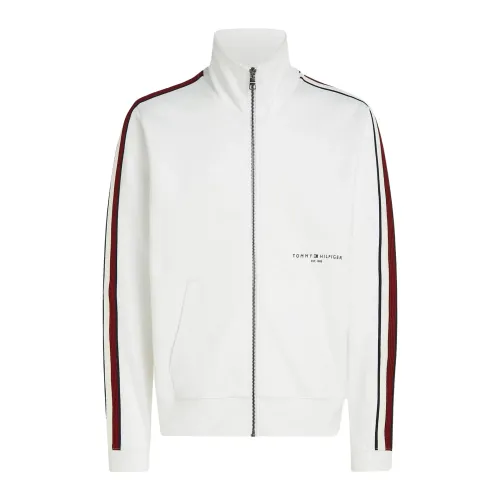 Tommy Hilfiger , Men`s zip sweatshirt with side stripe ,White male, Sizes: