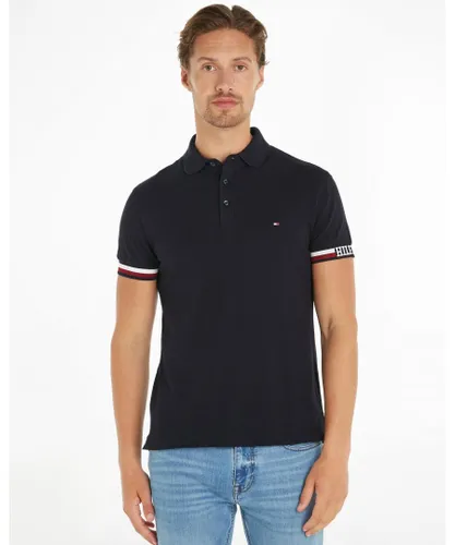 Tommy Hilfiger Monotype Flag Cuff Mens Slim Polo - Navy cotton