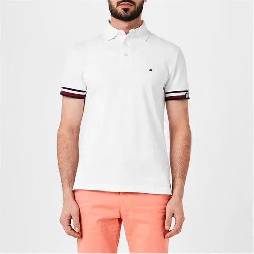 Tommy Hilfiger Monotype Flag Cuff Slim Fit Polo - White