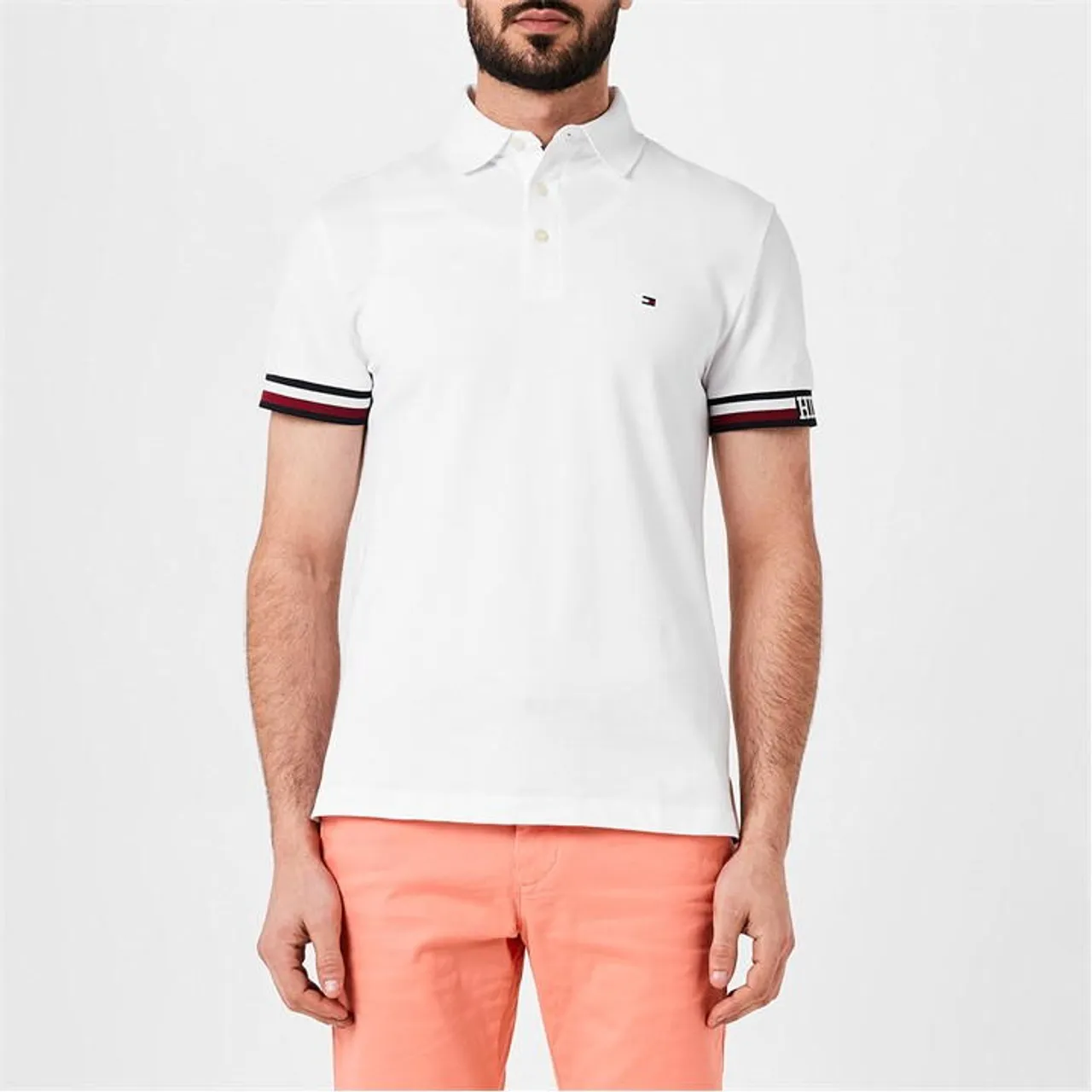 Tommy Hilfiger Monotype Flag Cuff Slim Fit Polo - White