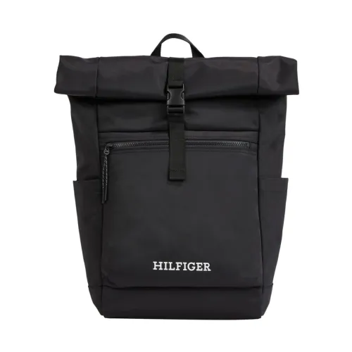Tommy Hilfiger , Monotype Rolltop Backpack ,Black male, Sizes: ONE SIZE