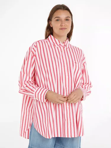 Tommy Hilfiger Oversized Stripe Organic Cotton Shirt - Bright Cerise - Female