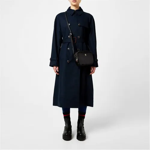 Tommy Hilfiger Peached Cotton Long Trench Coat - Blue