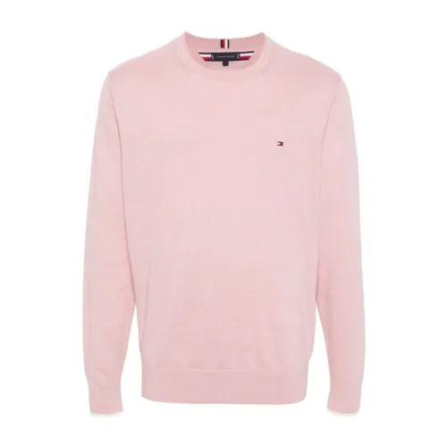 Tommy Hilfiger , Pink Cotton Knit Crew Neck Sweater ,Pink male, Sizes: