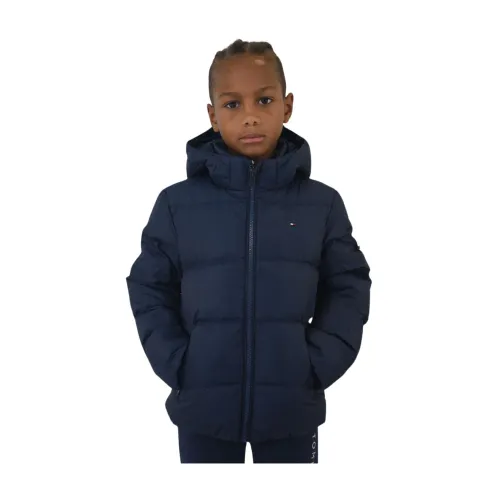 Tommy Hilfiger , Quilted Fullzip Hooded Jacket with Mini Logo Embroidery ,Blue male, Sizes: