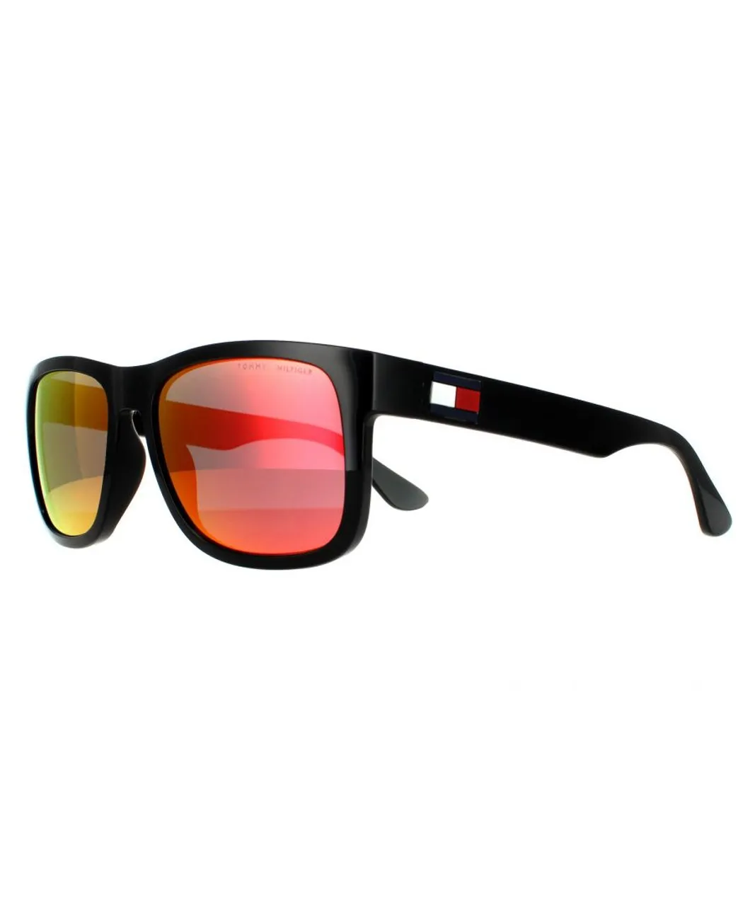 Tommy Hilfiger Rectangle Mens Black Red Mirror Sunglasses - One
