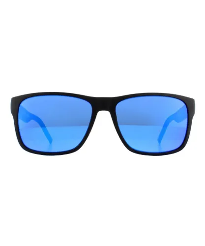 Tommy Hilfiger Rectangle Mens Matte Black Blue Mirror Sunglasses - One