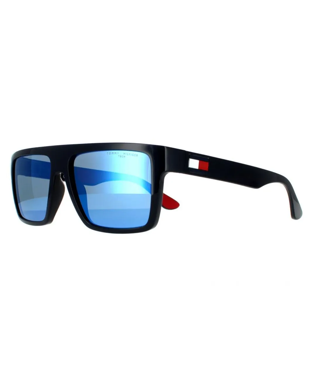 Tommy Hilfiger Rectangle Mens Matte Blue Mirror Sunglasses - One