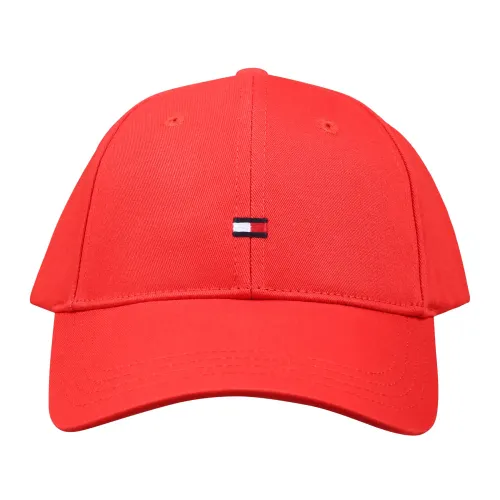 Tommy Hilfiger , Red Cotton Hat with Visor and Flag Logo ,Red unisex, Sizes: