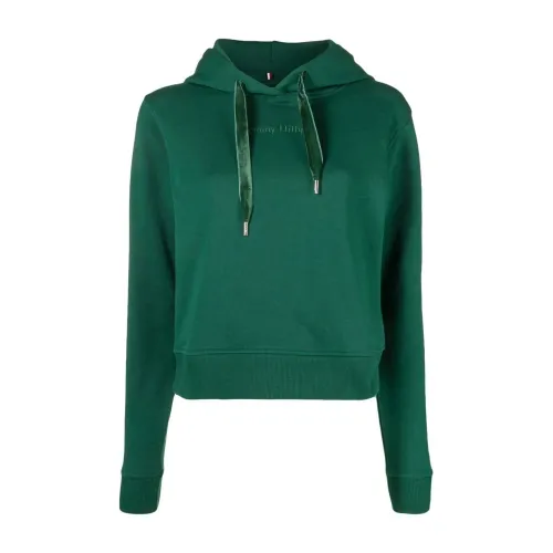 Tommy Hilfiger , Reg short vlvt trim hoodie ,Green female, Sizes: