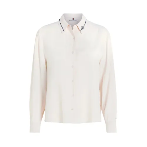 Tommy Hilfiger , Regular FIT Crepe Shirt With Monogram ,White female, Sizes: