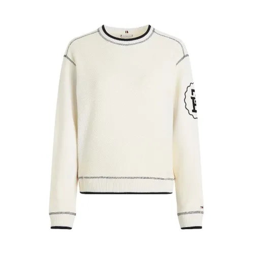 Tommy Hilfiger , Regular FIT Sweatshirt Woven With TH Monogram ,White female, Sizes: