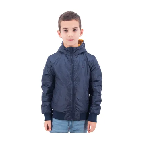 Tommy Hilfiger , Reversible Quilted Hooded Jacket with Mini Logo Embroidery ,Blue male, Sizes: