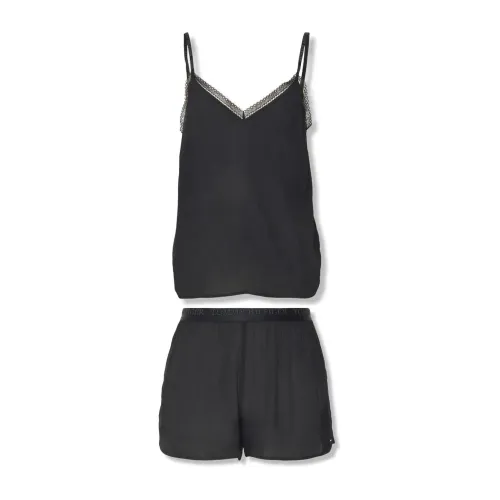Tommy Hilfiger , Short Pyjama SET With Lace Insert ,Black female, Sizes: