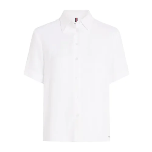 Tommy Hilfiger , Short Sleeve Womens Shirt in Solid Color ,White female, Sizes:
