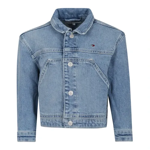 Tommy Hilfiger , Sky Blue Denim Jacket with Embroidered Logo ,Blue unisex, Sizes:
