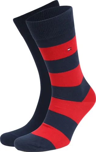 Tommy Hilfiger Socks 2 Pair Rugby Dark Blue Blue Red