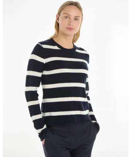 Tommy Hilfiger Soft Wool Womens C-Neck Sweatshirt - Blue & White