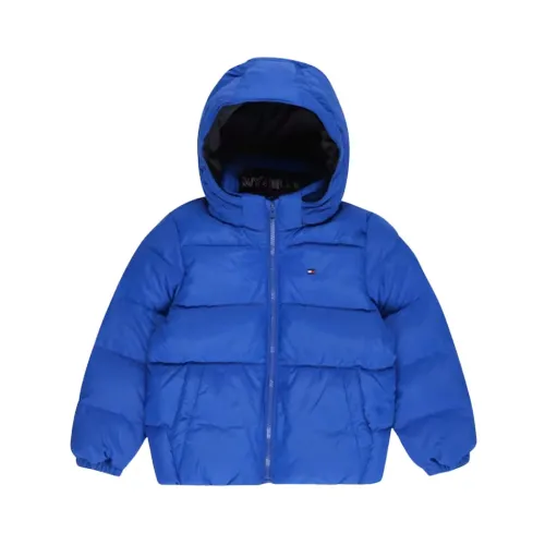 Tommy Hilfiger , Solid Color Puffer Jacket with Hood ,Blue male, Sizes: