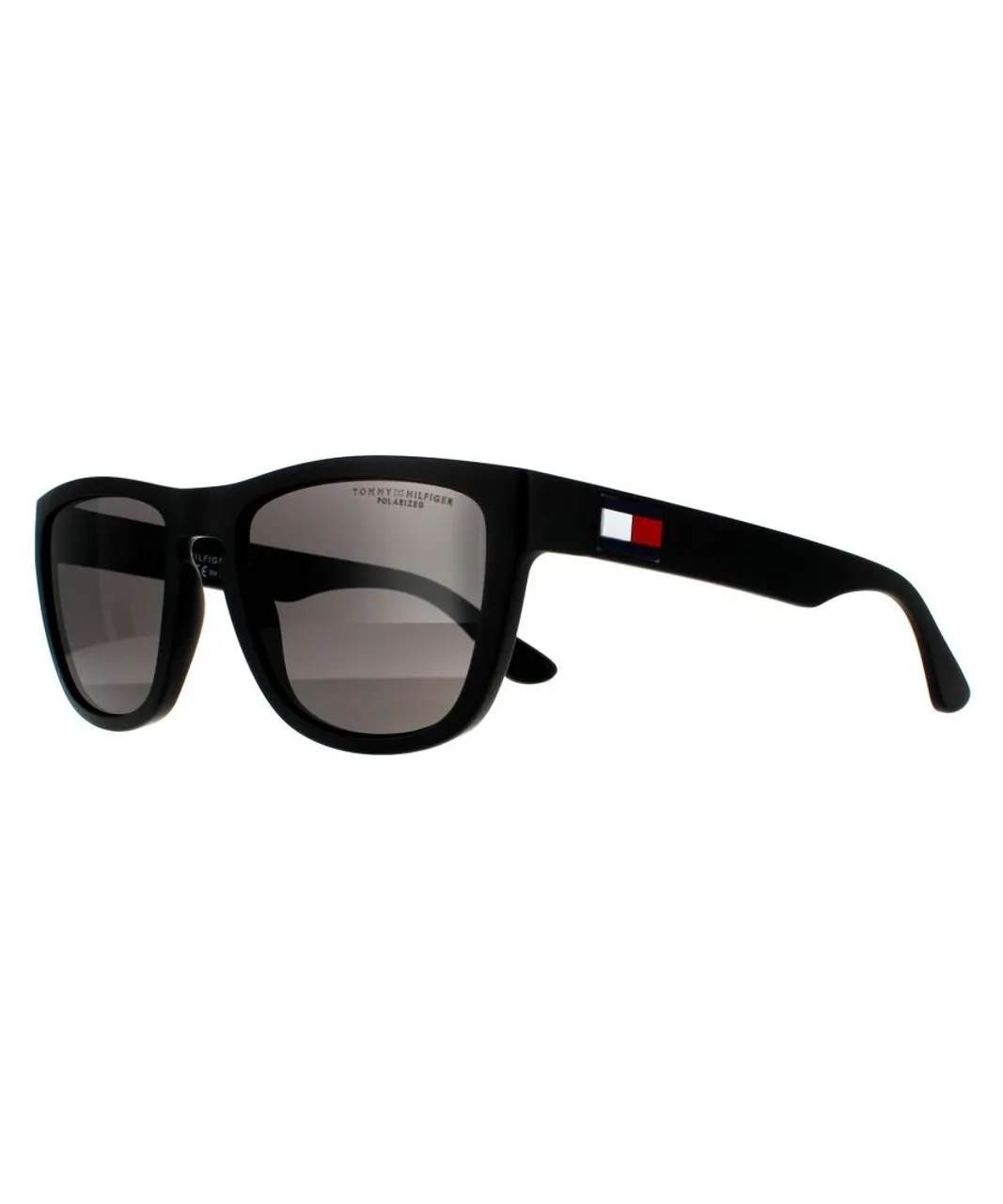 Tommy Hilfiger Square Mens Matte Black Grey Polarized Sunglasses - One