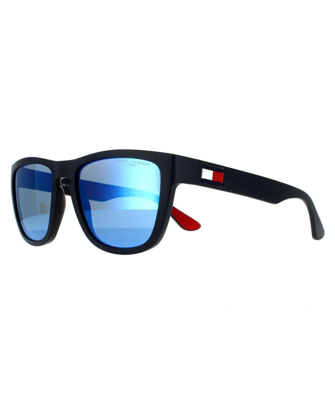 Tommy Hilfiger Square Mens Matte Blue Mirror Sunglasses - One