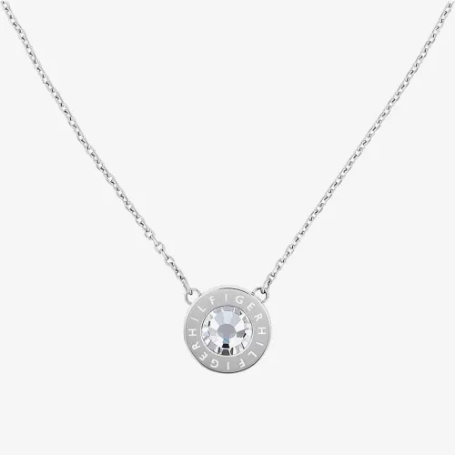 Tommy Hilfiger Stainless Steel Round Crystal Disc Necklace 2780284