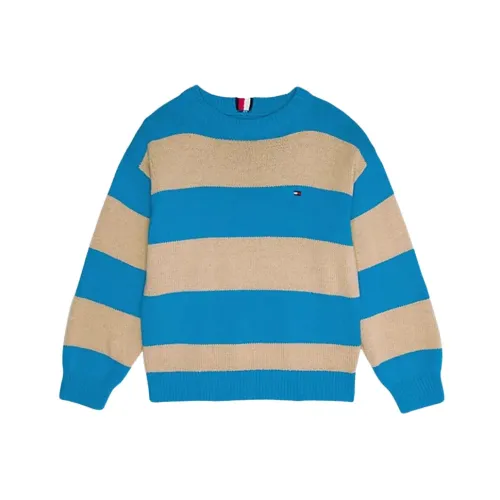 Tommy Hilfiger , Striped Color Block Cotton Sweater ,Blue male, Sizes: