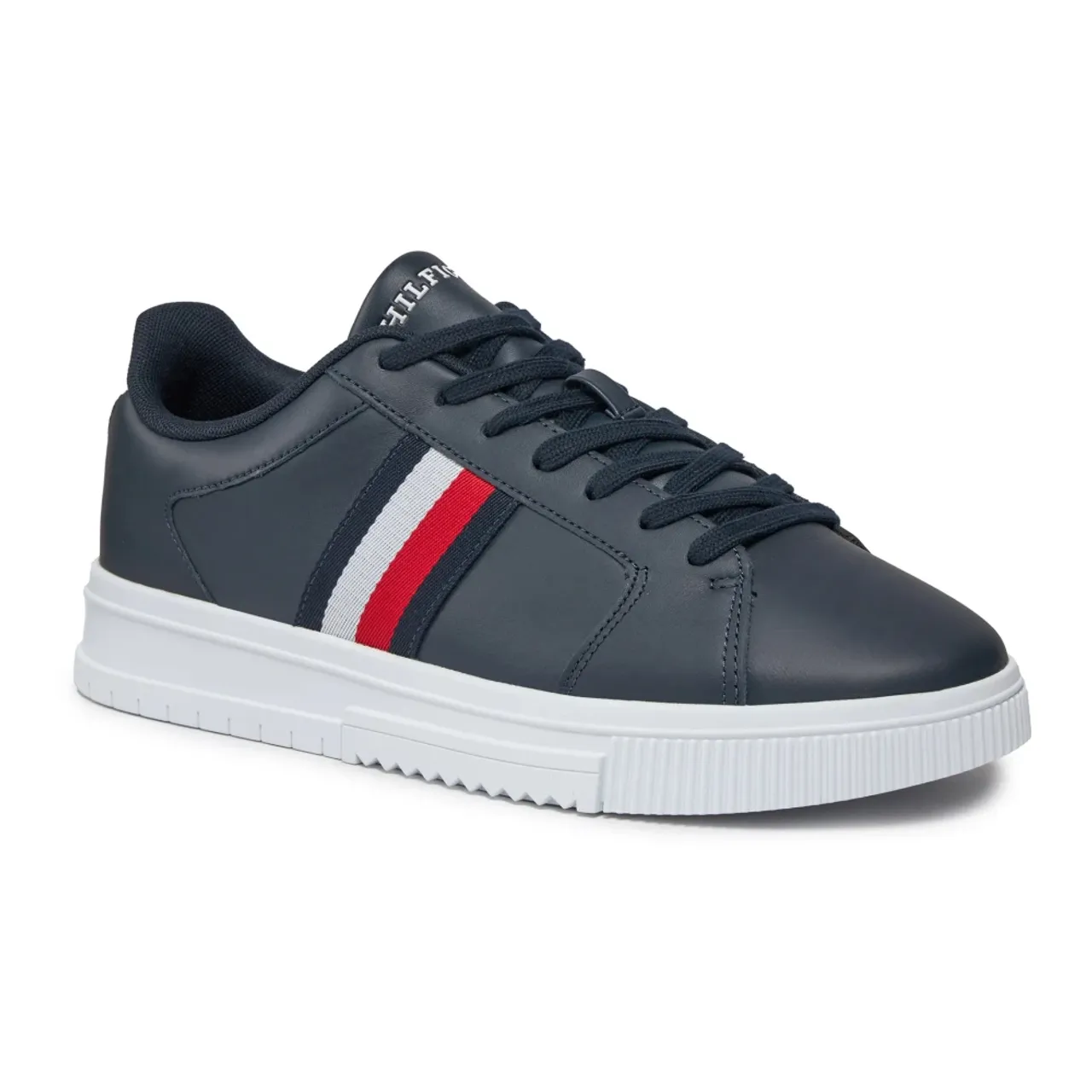 Tommy Hilfiger , Striped Leather Sneakers ,Blue male, Sizes: