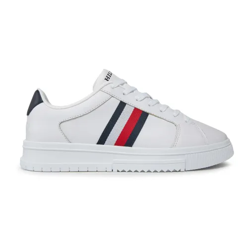 Tommy Hilfiger , Striped Leather Sneakers ,White male, Sizes: