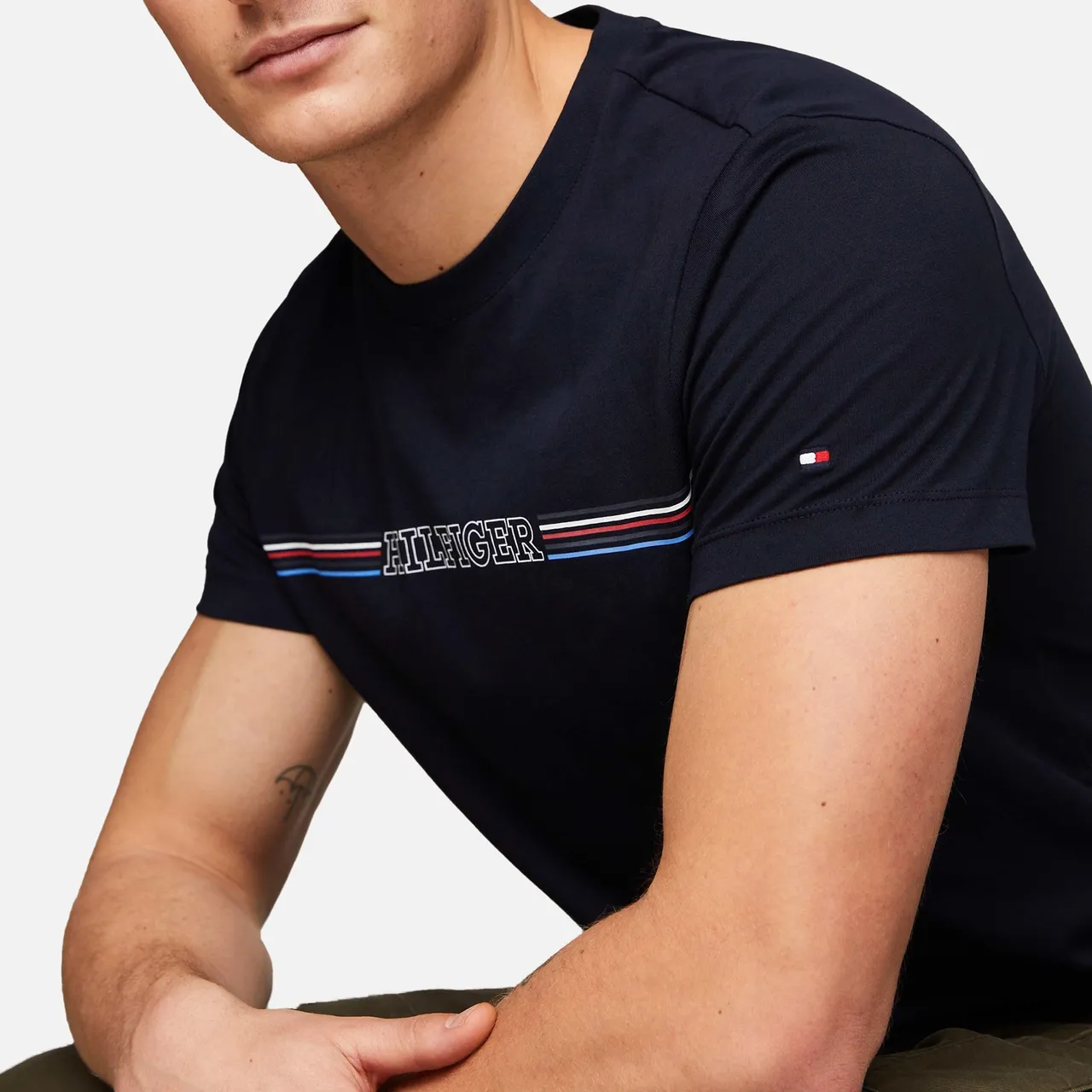 Tommy Hilfiger Striped Logo Cotton T-Shirt