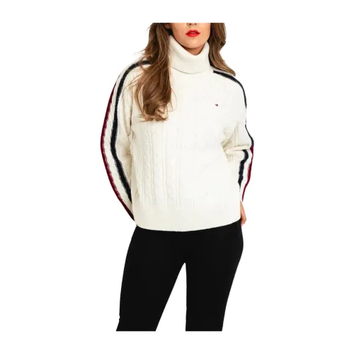 Tommy Hilfiger , Striped Sleeve Women Turtleneck Sweater ,White female, Sizes:
