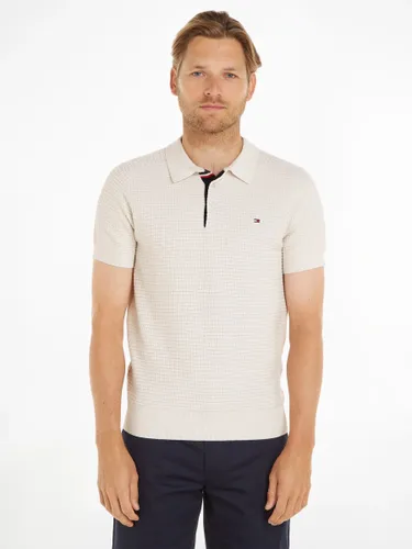 Tommy Hilfiger Textured Organic Cotton Spring Polo Shirt - Weathered White - Male