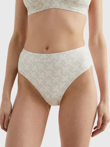 Tommy Hilfiger TH Monogram High Leg Bikini Bottoms, White - White - Female