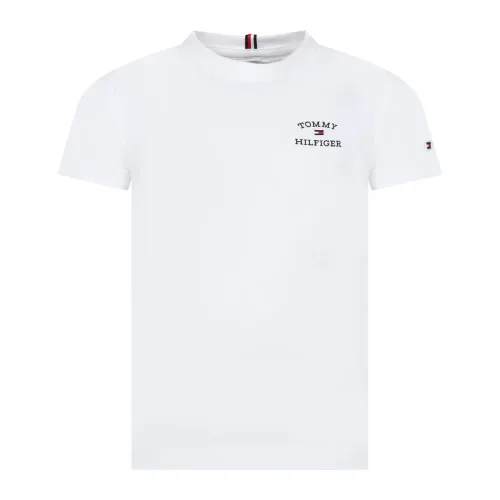 Tommy Hilfiger , White Cotton T-Shirt with Blue Logo Print ,White unisex, Sizes: