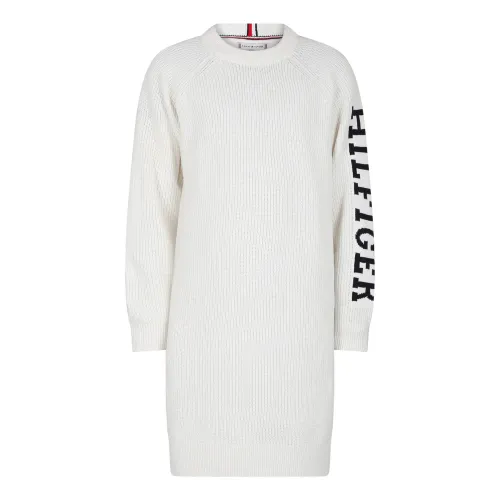Tommy Hilfiger , White Ribbed Cotton Dress with Logo ,White female, Sizes: