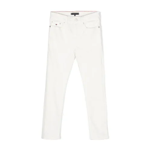 Tommy Hilfiger , White Slim Cut Jeans with Embroidered Logo ,White unisex, Sizes:
