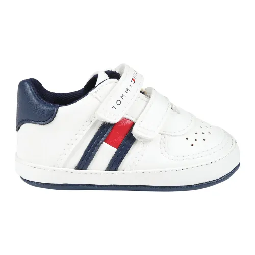 Tommy Hilfiger , White Velcro Sneakers with Flag Logo ,White unisex, Sizes: