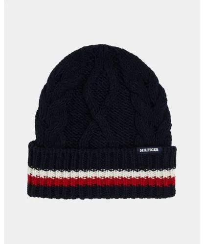 Tommy Hilfiger Womens Monotype Chunky Knit Mens Beanie - Blue - One