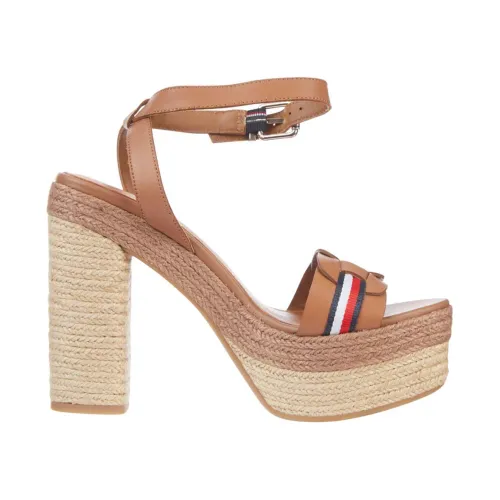 Tommy Hilfiger , Women`s Sandal Fw05612 Leather Espadrilles with High Heel ,Brown female, Sizes: