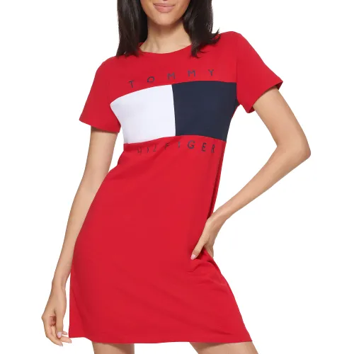 Tommy Hilfiger Womens Short Sleeve Big Flag Dress