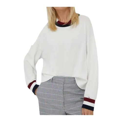 Tommy Hilfiger , Women`s Sweater with Contrast Trims ,White female, Sizes: