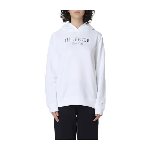 Tommy Hilfiger , Women`s Sweatshirt with Embroidered Logo on the Chest ,White male, Sizes: