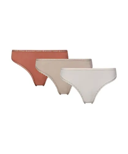 Tommy Hilfiger Womens UW0UW02824 Lace Thong 3 Pack - Multicolour Nylon