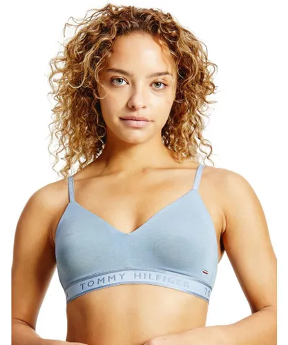 Tommy Hilfiger Womens UW0UW03157 TH Seacell Lightly Lined Bralette Bra - Blue Cotton