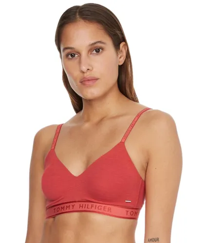 Tommy Hilfiger Womens UW0UW03157 TH Seacell Lightly Lined Bralette Bra - Red Cotton